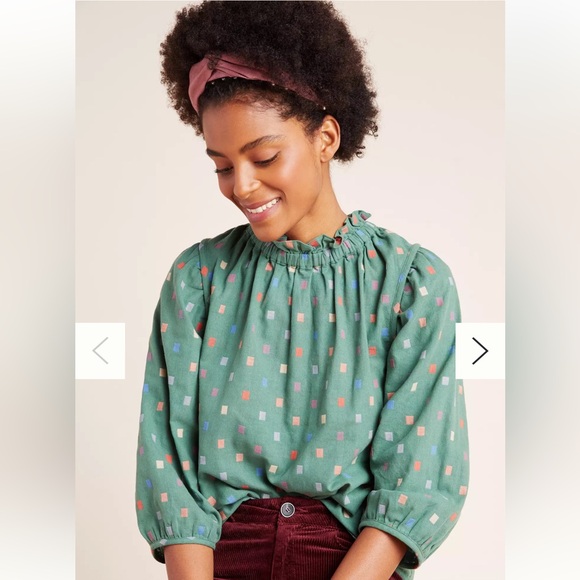 Ro & De Isabetta High Neck Long Sleeve Blouse Green - Picture 2 of 9